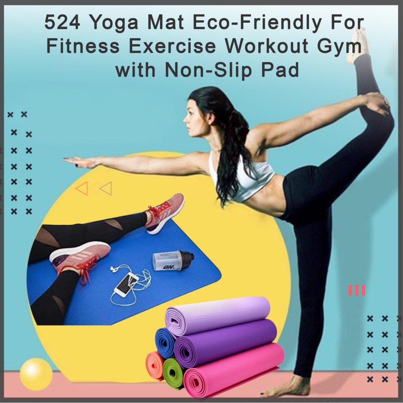 Yoga Mat Eco Friendly for Fitness Gym Non Slip Exercise Mat 180x60cm