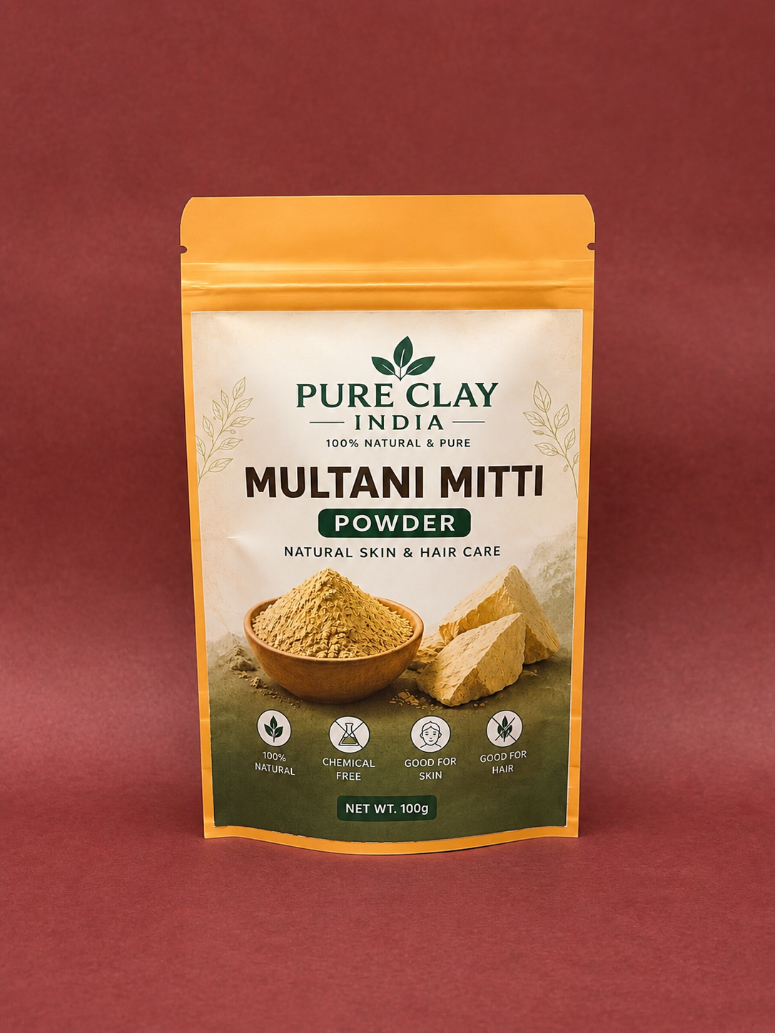 Multani Mitti Powder | Natural Fuller’s Earth Clay | 100g | 100% Natural Multani Mitti Pure Fuller’s Earth Clay Natural Skin & Hair Care. Chemical Free Clay
