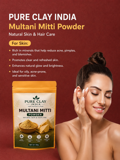 Multani Mitti Powder | Natural Fuller’s Earth Clay | 100g | 100% Natural Multani Mitti Pure Fuller’s Earth Clay Natural Skin & Hair Care. Chemical Free Clay