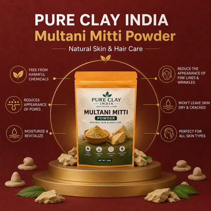 Multani Mitti Powder | Natural Fuller’s Earth Clay | 100g | 100% Natural Multani Mitti Pure Fuller’s Earth Clay Natural Skin & Hair Care. Chemical Free Clay