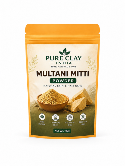 Multani Mitti Powder | Natural Fuller’s Earth Clay | 100g | 100% Natural Multani Mitti Pure Fuller’s Earth Clay Natural Skin & Hair Care. Chemical Free Clay