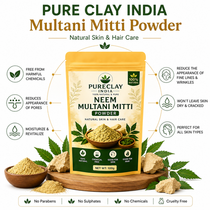 Neem Multani Mitti Powder | Natural Face Pack for Acne, Oil Control & Skin | 100g