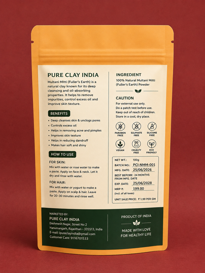 Neem Multani Mitti Powder | Natural Face Pack for Acne, Oil Control & Skin | 100g