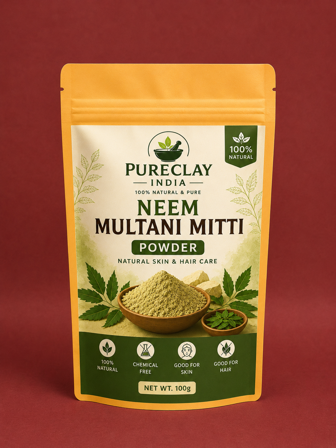 Neem Multani Mitti Powder | Natural Face Pack for Acne, Oil Control & Skin | 100g