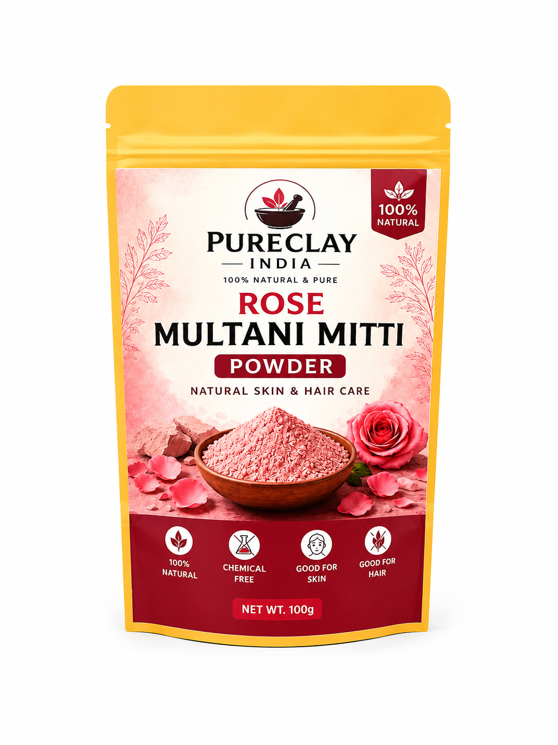 Rose Multani Mitti Powder for Face Pack & Skin Care | Natural Rose Clay Powder | Chemical Free | 100g