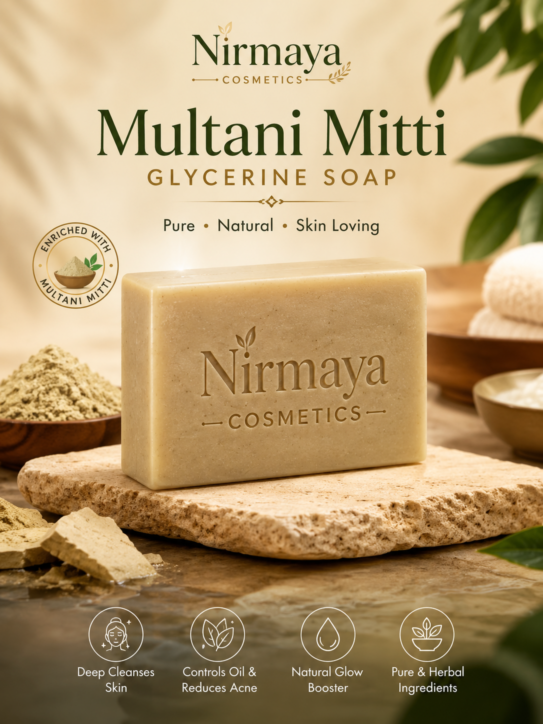 Nirmaya Cosmetics Handmade Paraben & Sulphate Free Multani Mitti Glycerine Soap Pack of 4