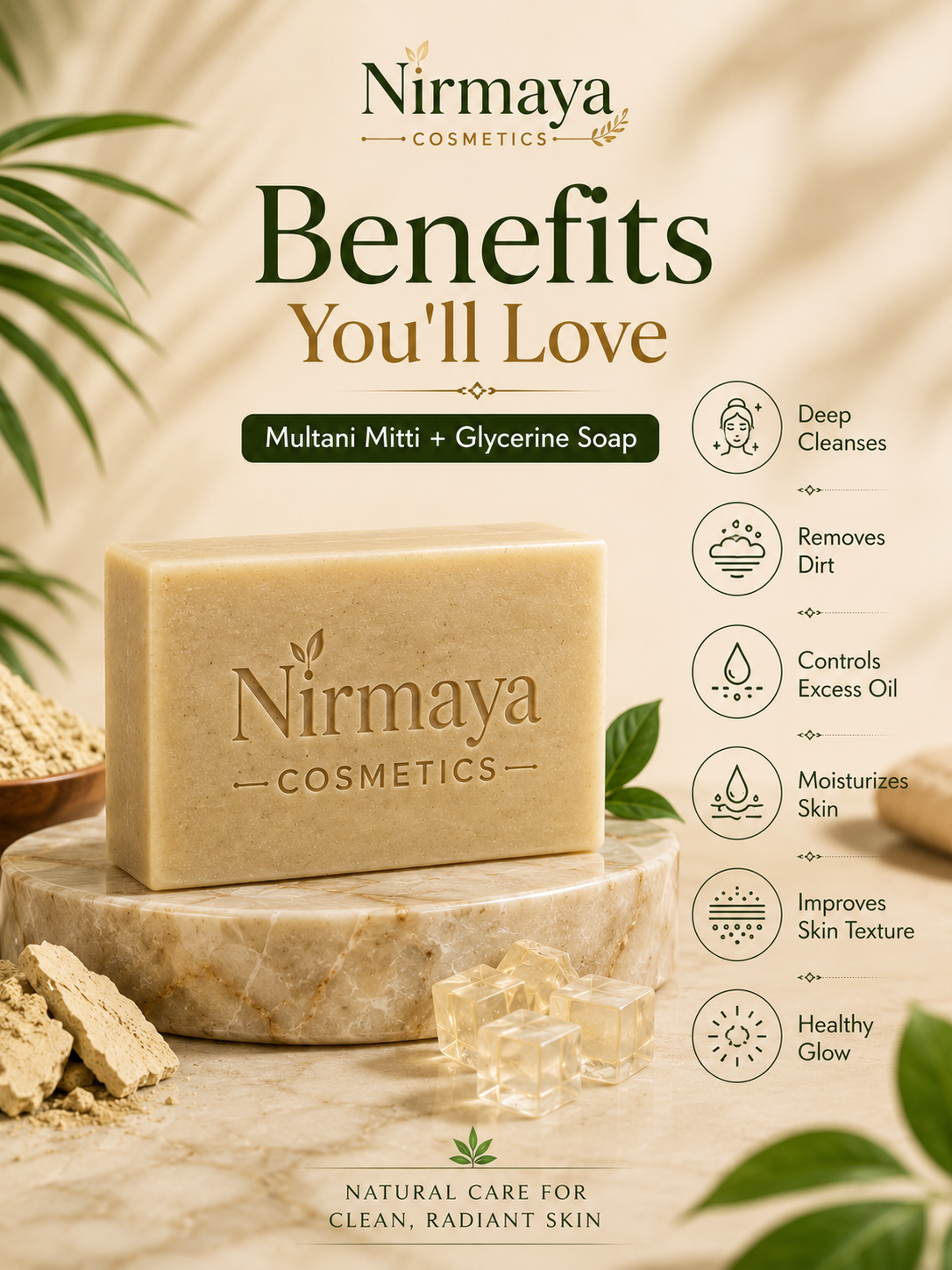 Nirmaya Cosmetics Handmade Paraben & Sulphate Free Multani Mitti Glycerine Soap Pack of 4