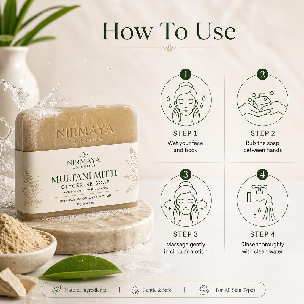 Nirmaya Cosmetics Handmade Paraben & Sulphate Free Multani Mitti Glycerine Soap Pack of 4