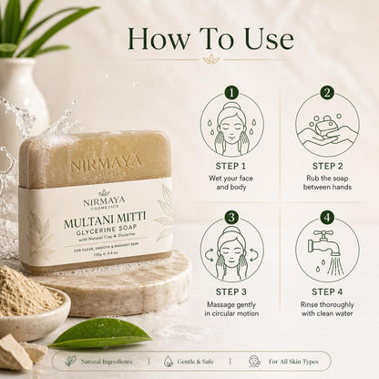 Nirmaya Cosmetics Handmade Paraben & Sulphate Free Multani Mitti Glycerine Soap Pack of 4